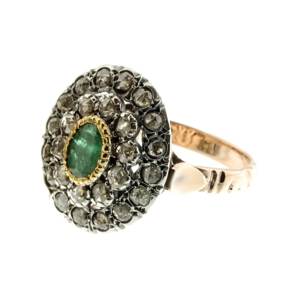 anello in oro argento rose coronè e smeraldo