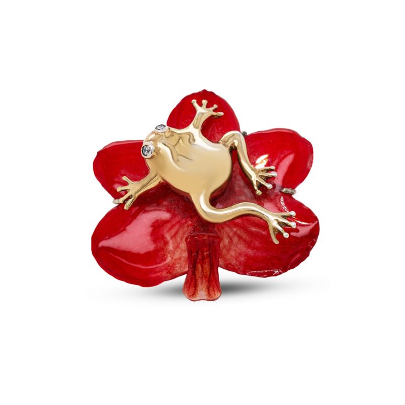 Anello Orchidea vera e rana in argento 925 e zirconi MOD.280A.RAN.J.L.