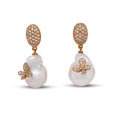 Orecchini con perle coltivate, Argento giallo 925 e zirconi bianchi AF-004-OR