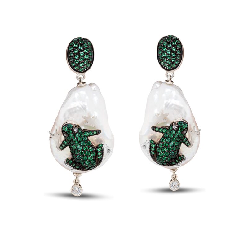 Argento Bianco 925, Perla e Zirconi verdi