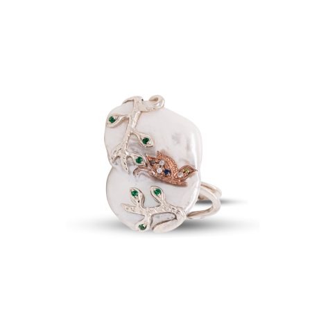 Anello in Argento 925 con Perla coltivata e Zirconi