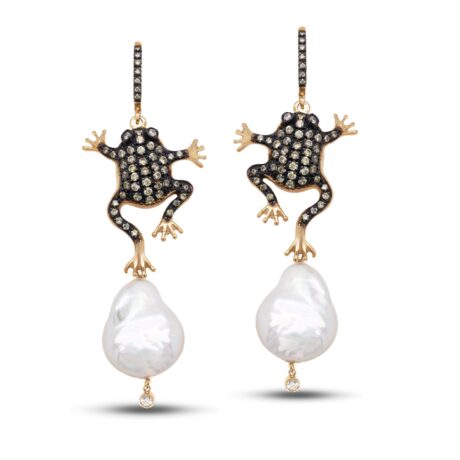 Orecchini Rana in Argento Perle e Zirconi