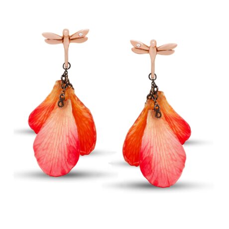 Orecchini con Petali veri Libellula in Argento e Zirconi