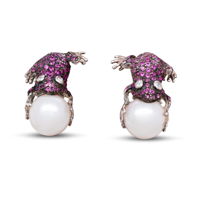 Orecchini rana in argent ozirconi e perla