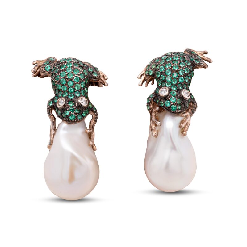 Orecchini rana in argent ozirconi e perla