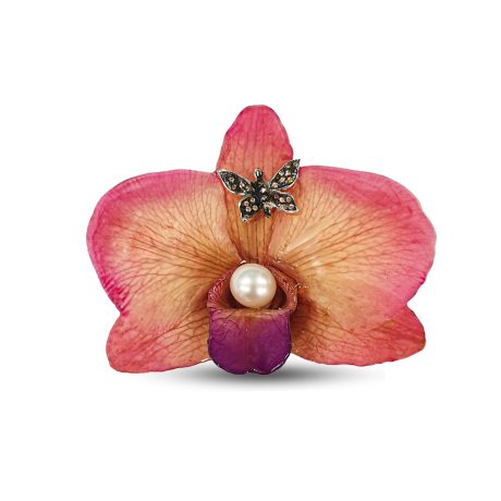 spilla con orchidea perla farfalla