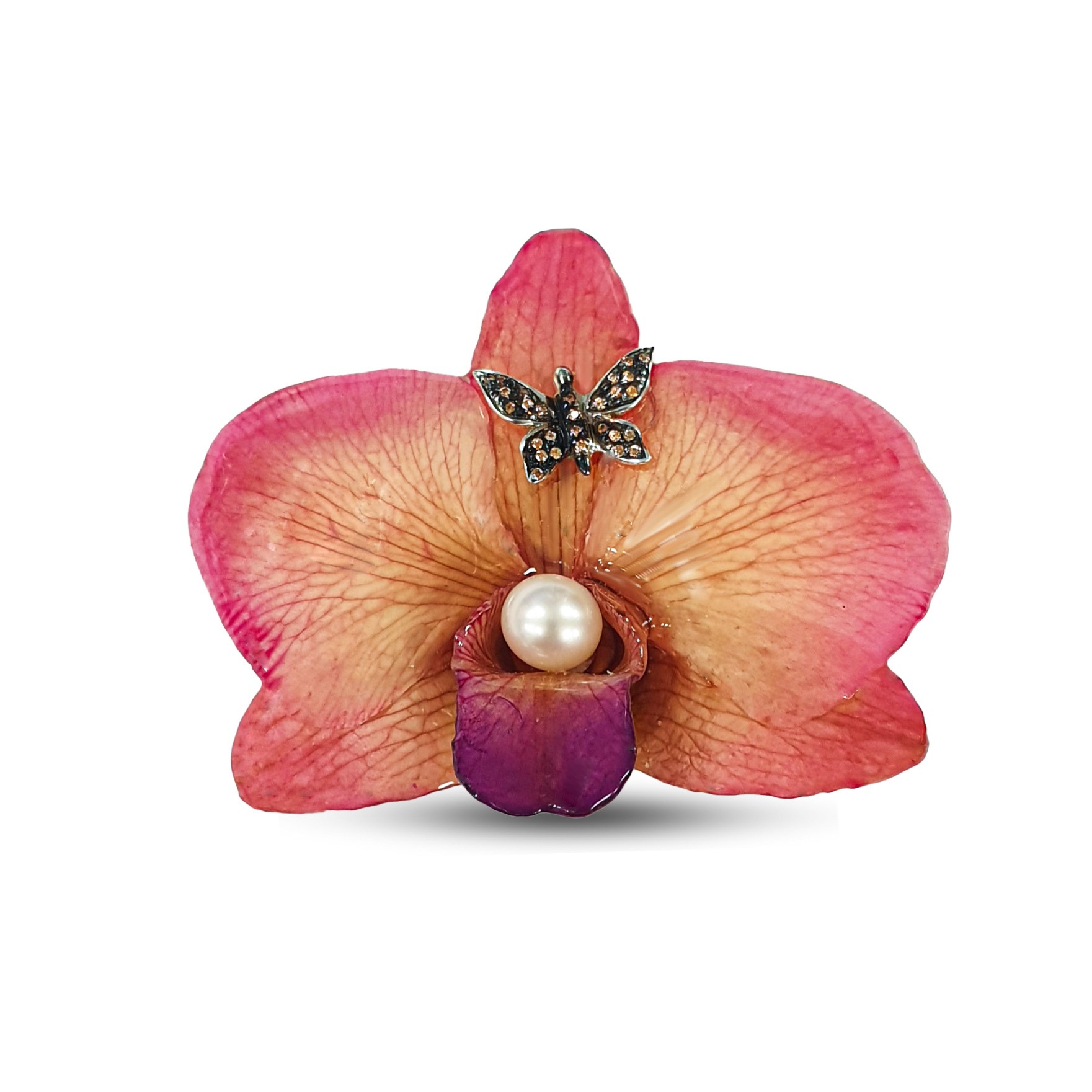 spilla con orchidea perla farfalla