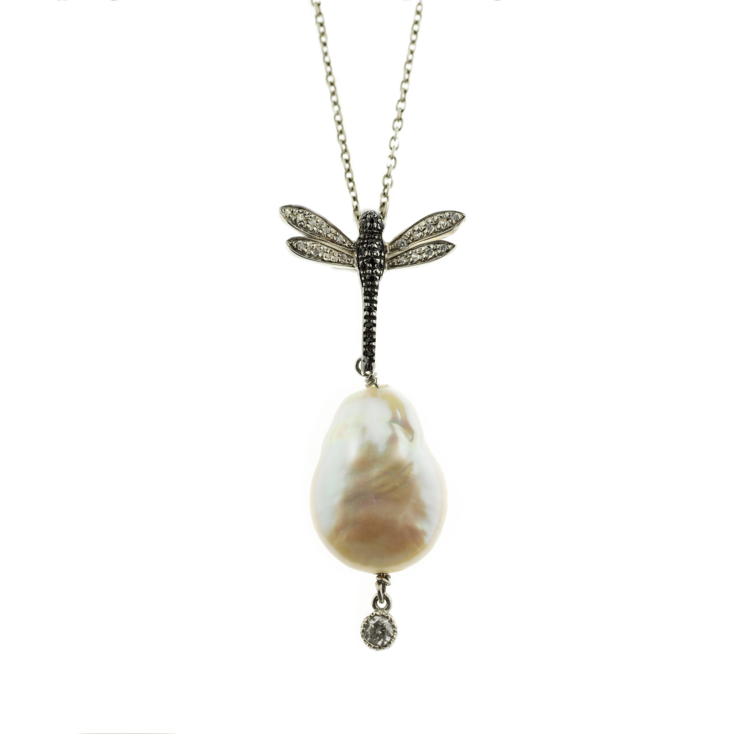 Collana Libellula in Argento con Zirconi e Perla <br><h6>MOD.3LIB.C ARG</h6>