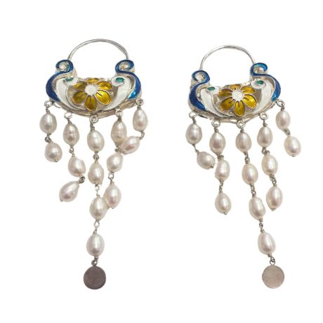 Orecchini in Argento 925 smaltati montati con Perle coltivate