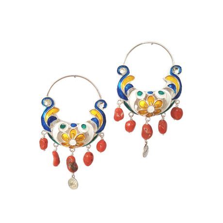Orecchini in argento 925 smaltati e montati con coralli.