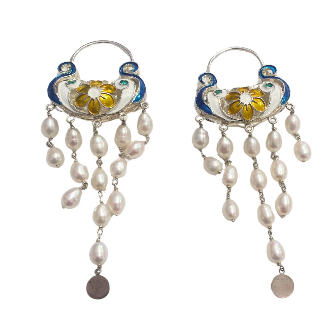 Orecchini in Argento 925 smaltati montati con Perle coltivate