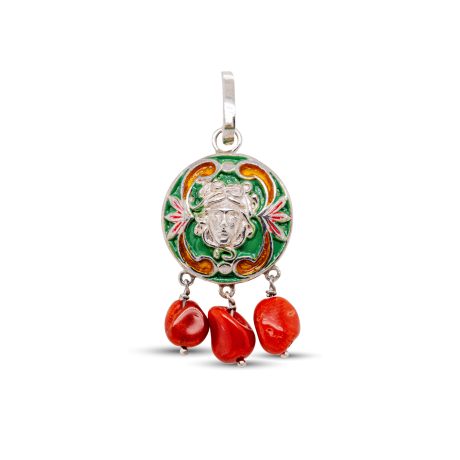 Ciondolo in Argento bianco 925 smaltati e montati con coralli.