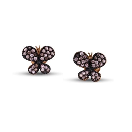 Orecchini Farfalla in Argento Rosa 925 incasonata con zirconi viola.