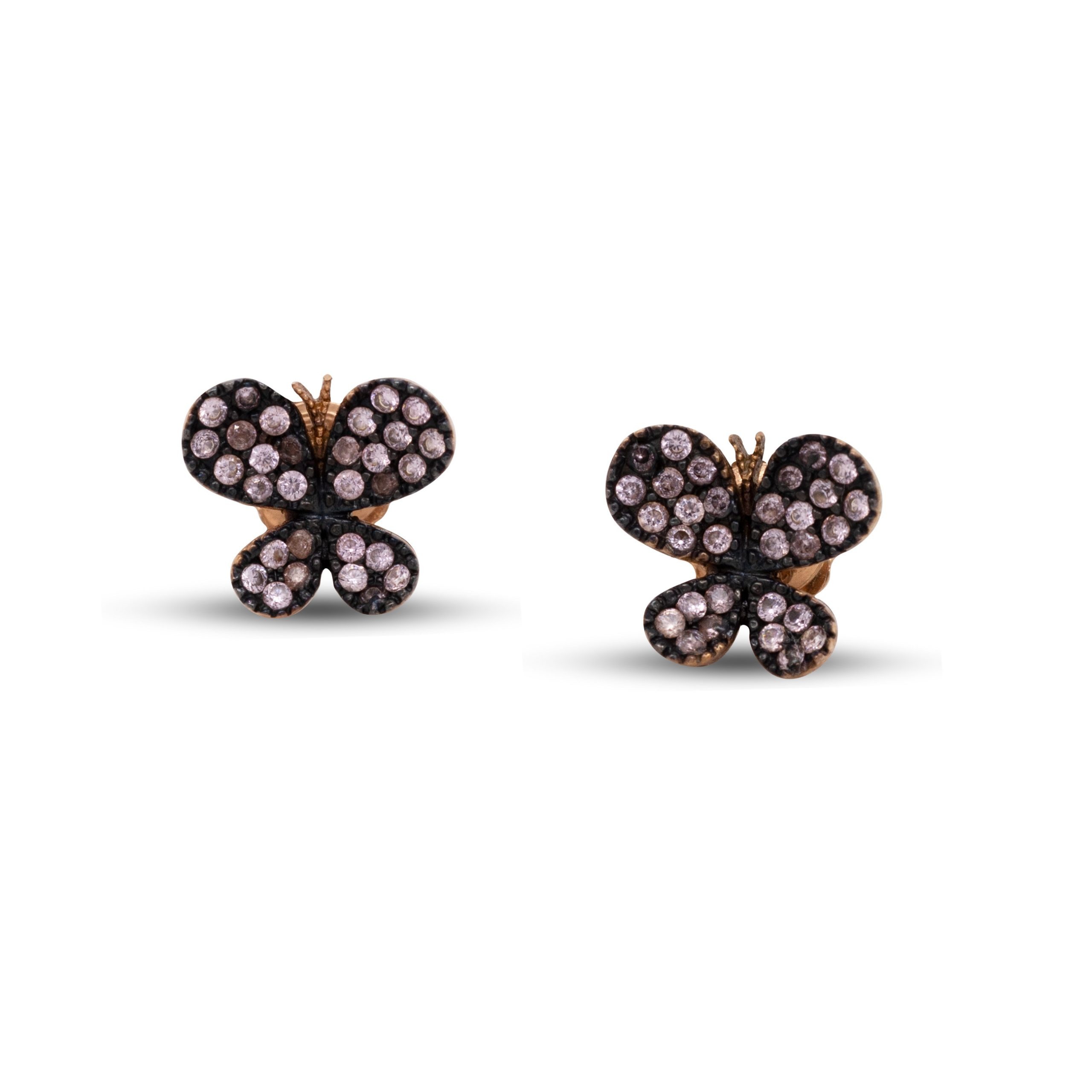 Orecchini Farfalla in Argento Rosa 925 incasonata con zirconi viola.