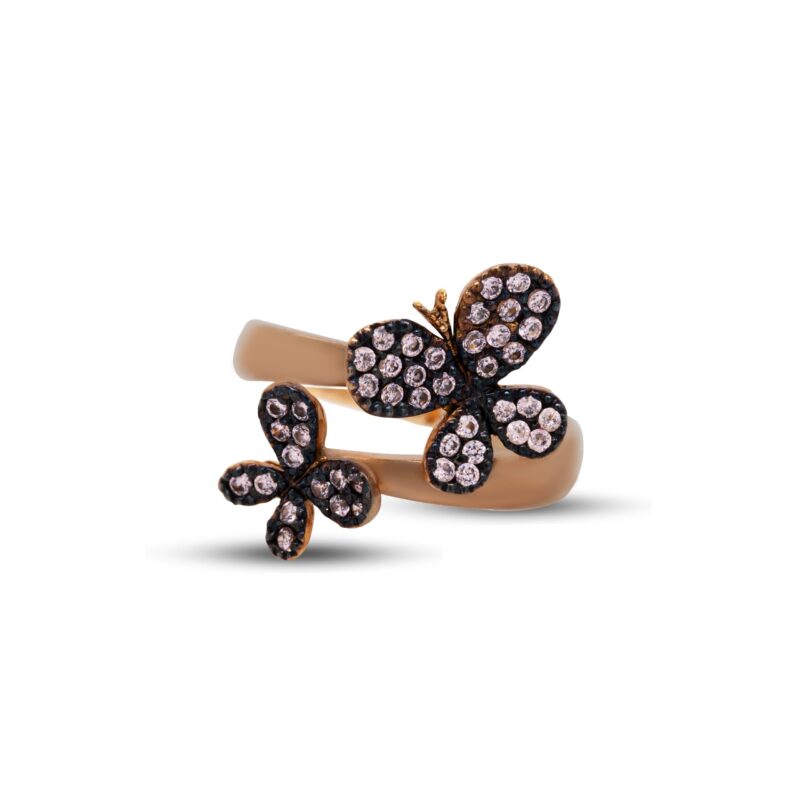 Anello con farfalle in Argento Rosa 925 incastonate con zirconi viola.