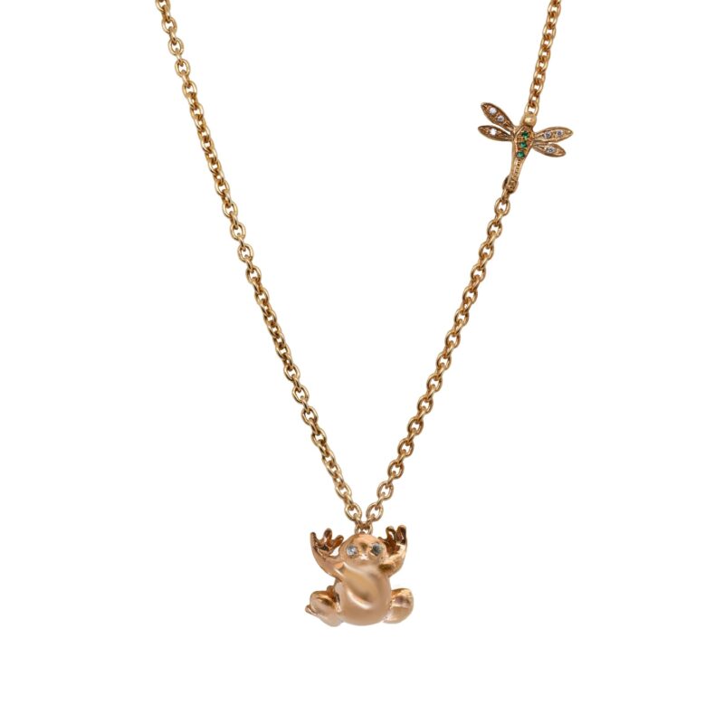 Collana Rana e Libellula in Argento Giallo 925.