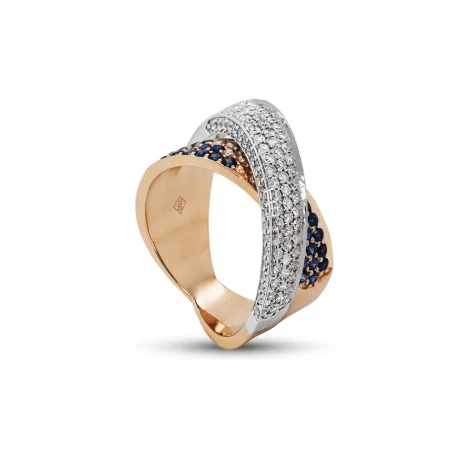 Anello in Oro Rosa incastonato con Brillanti 0,97 carati e Zaffiri 0,58 carati