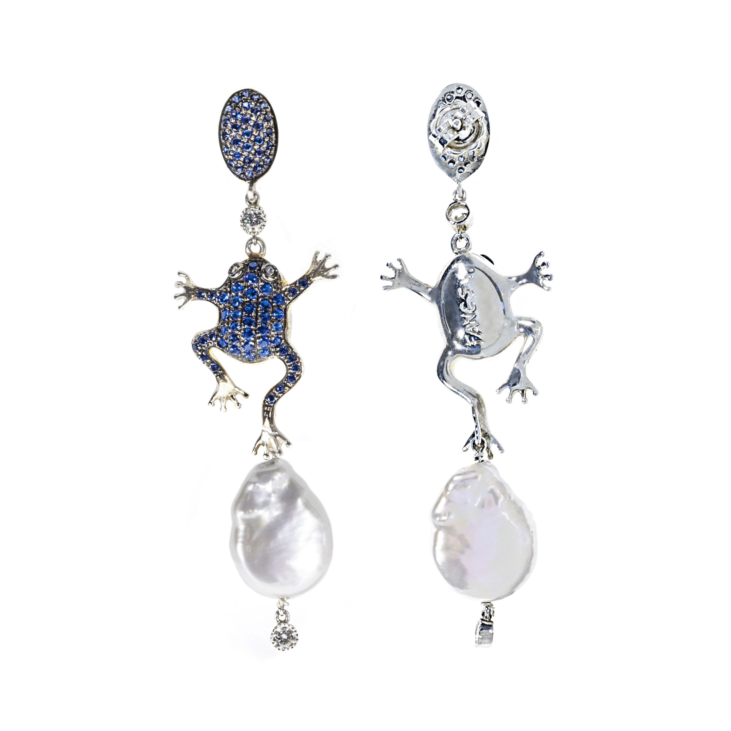 Orecchini Rana in Argento con Zirconi e Perle coltivate<br><h6>MOD.253OR.R.J.TOP</h6> - immagine 4