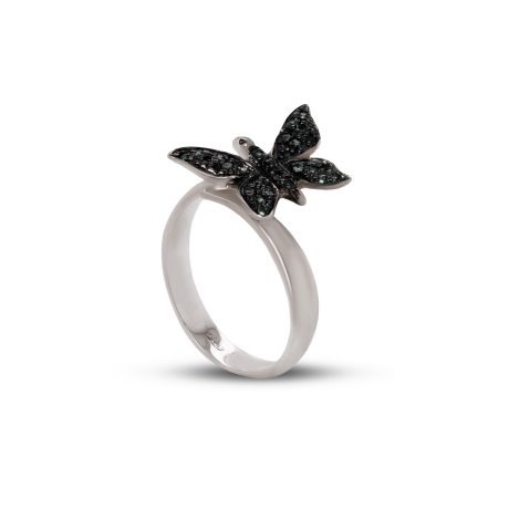 Anello Farfalla in Argento Bianco 925 incastonata con Zirconi neri.