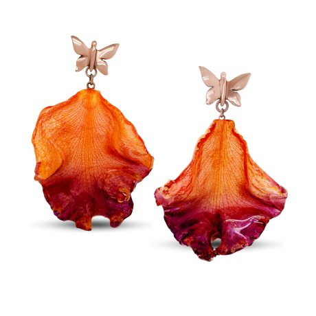 Orecchini con Farfalla in Argento 925 montati con Petali veri.