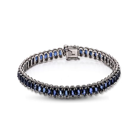 Bracciale in Oro Bianco 18 carati incastonato con Diamanti 1,70 carati e Zaffiri 16.50 carati