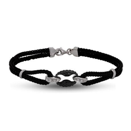 Bracciale Oro Bianco 18 carati in Caucciù, incastonato con Diamanti 0,05 carati.