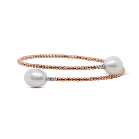 Bracciale in Oro Rosa 18 carati incastonato con Diamanti 0,14 carati, montato con Perle di Acquadolce 10,50 carati
