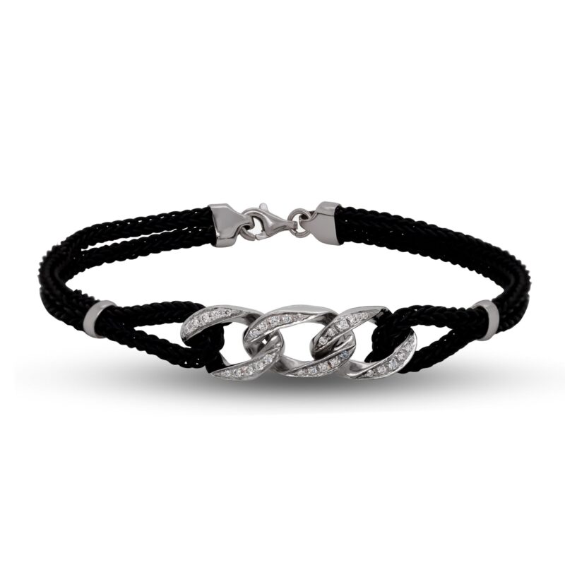 Bracciale Oro 18 carati in caucciù, incastonato con Diamanti 0,24 carati BR MAN-002