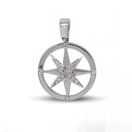 Ciondolo Rosa dei venti in Oro Bianco 18 carati incastonato con Diamanti 0,16 carati CION-058
