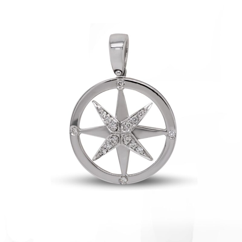 Ciondolo Rosa dei venti in Oro Bianco 18 carati incastonato con Diamanti 0,16 carati CION-058
