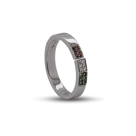 Anello in Oro 18 carati incastonato con Diamanti 0,03 carati, Zaffiro Orange 0,04 carati e Tzavorite o,04 carati.