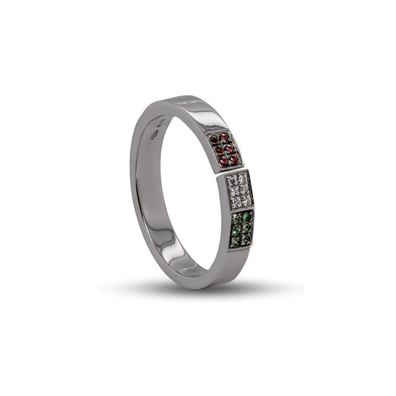 Anello in Oro 18 carati incastonato con Diamanti 0,03 carati, Zaffiro Orange 0,04 carati e Tzavorite o,04 carati.