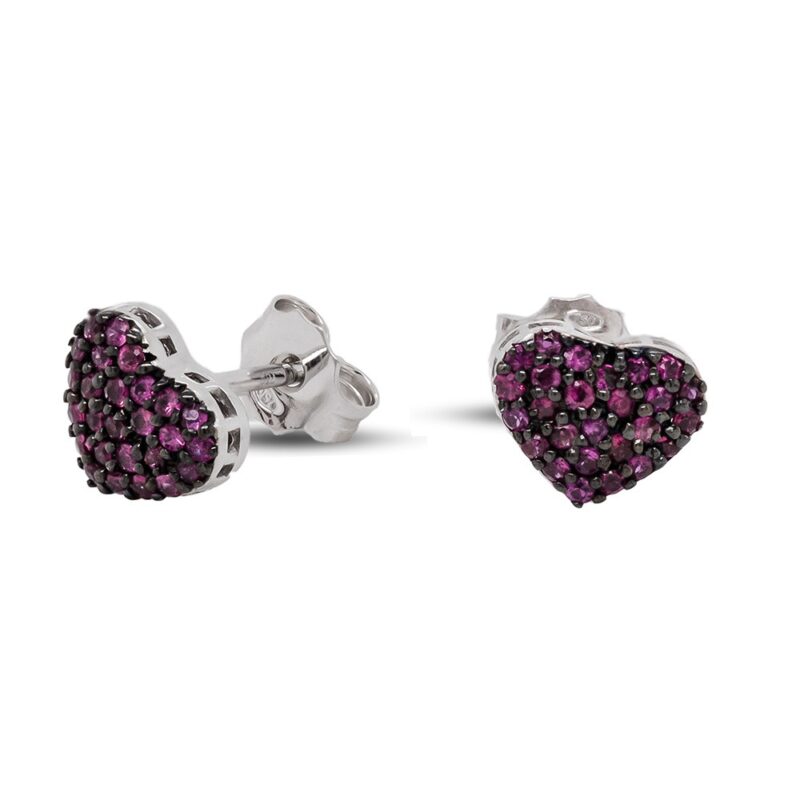 Orecchini Cuore in Oro bianco 18 carati incastonati con Rubini 0,48 carati.