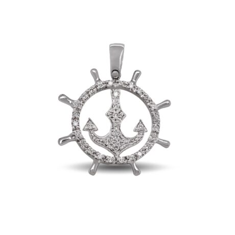 Ciondolo con Ancora in Oro 18 carati incastonato con Diamanti 0,38 carati.