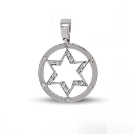 Ciondolo con Stella in Oro Bianco 18 carati incastonato con Diamanti 0,18 carati.