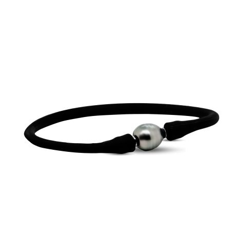 Bracciale uomo in caucciù con perla Thaiti.