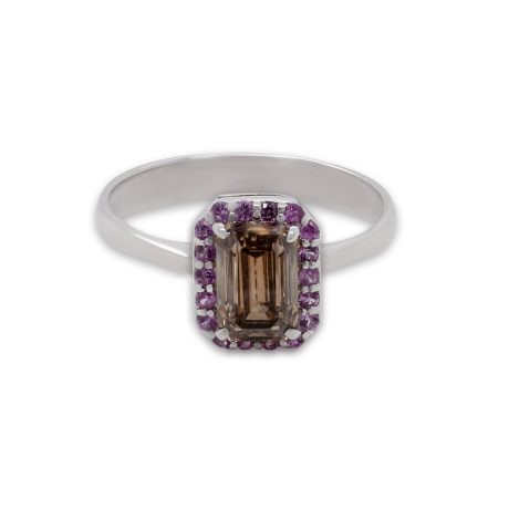 Oro bianco 18 carati con Fancy Diamond Brown 1,52 carati e Zaffiri rosa 0,24 carati