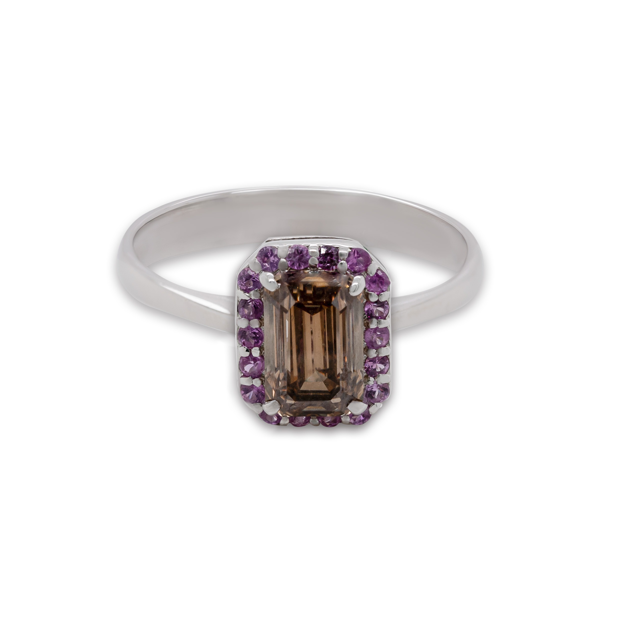 Oro bianco 18 carati con Fancy Diamond Brown 1,52 carati e Zaffiri rosa 0,24 carati