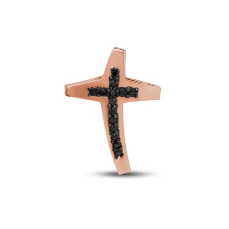 Croce in Oro rosa 18 carati incastonato con Black Diamonds 0,30 carati