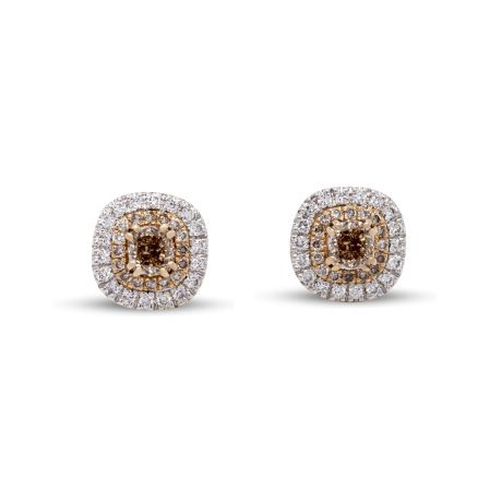 Orecchini in Oro Bianco e Oro Giallo 18 carati incastonati con Diamanti 0,28 carati, Diamond Light Brown 0,16 carati e Fancy Color Diamond 0,77 carati