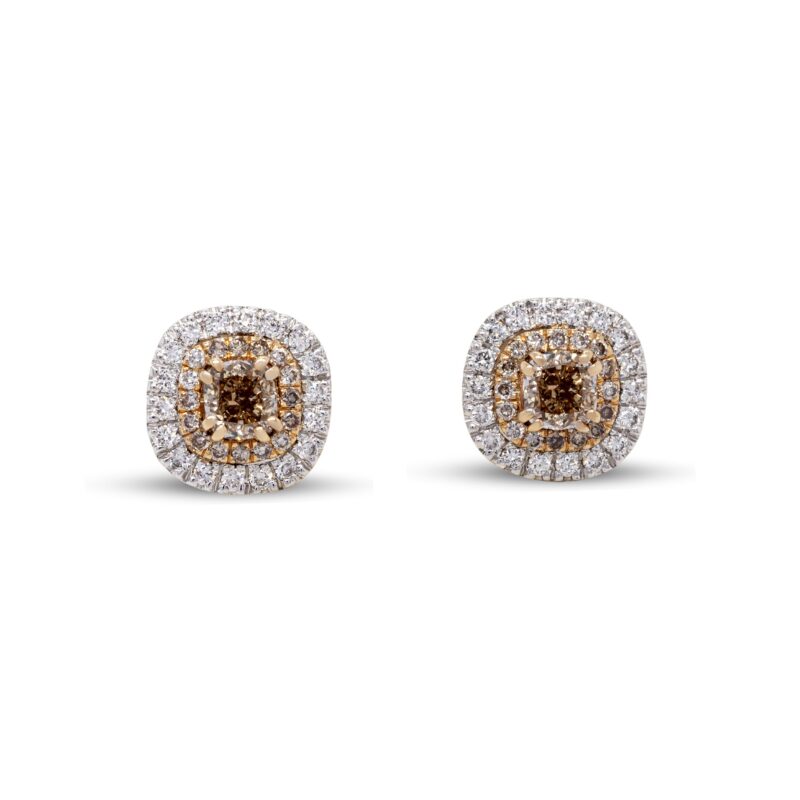 Orecchini in Oro Bianco e Oro Giallo 18 carati incastonati con Diamanti 0,28 carati, Diamond Light Brown 0,16 carati e Fancy Color Diamond 0,77 carati