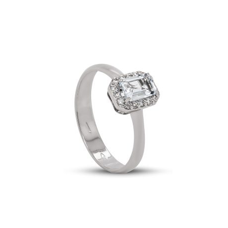 Anello in Oro bianco 18 carati incastronato con Diamanti 0,12 carati e Acquamarina 0,50 carati