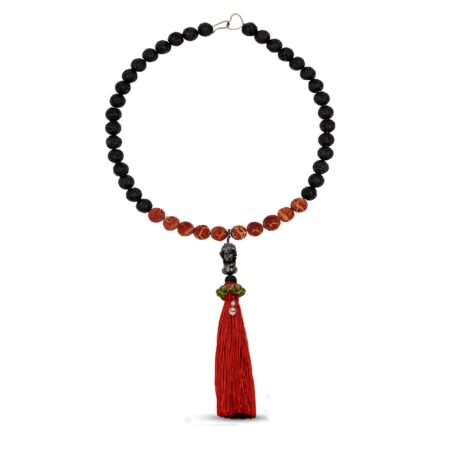 Collana con Pietra lavica e Madrepora con Ciondolo di Testa di Moro in Argento 925 e Pietre semipreziose.