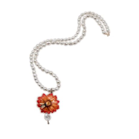 Ciondolo Ape in Argento 925 Giallo con Perle coltivate d'acqua dolce e montato con Fiore vero Margherita