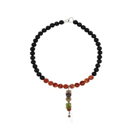 Pietra lavica con Madrepora, Ciondolo Testa di Moro e Pietre semipreziose