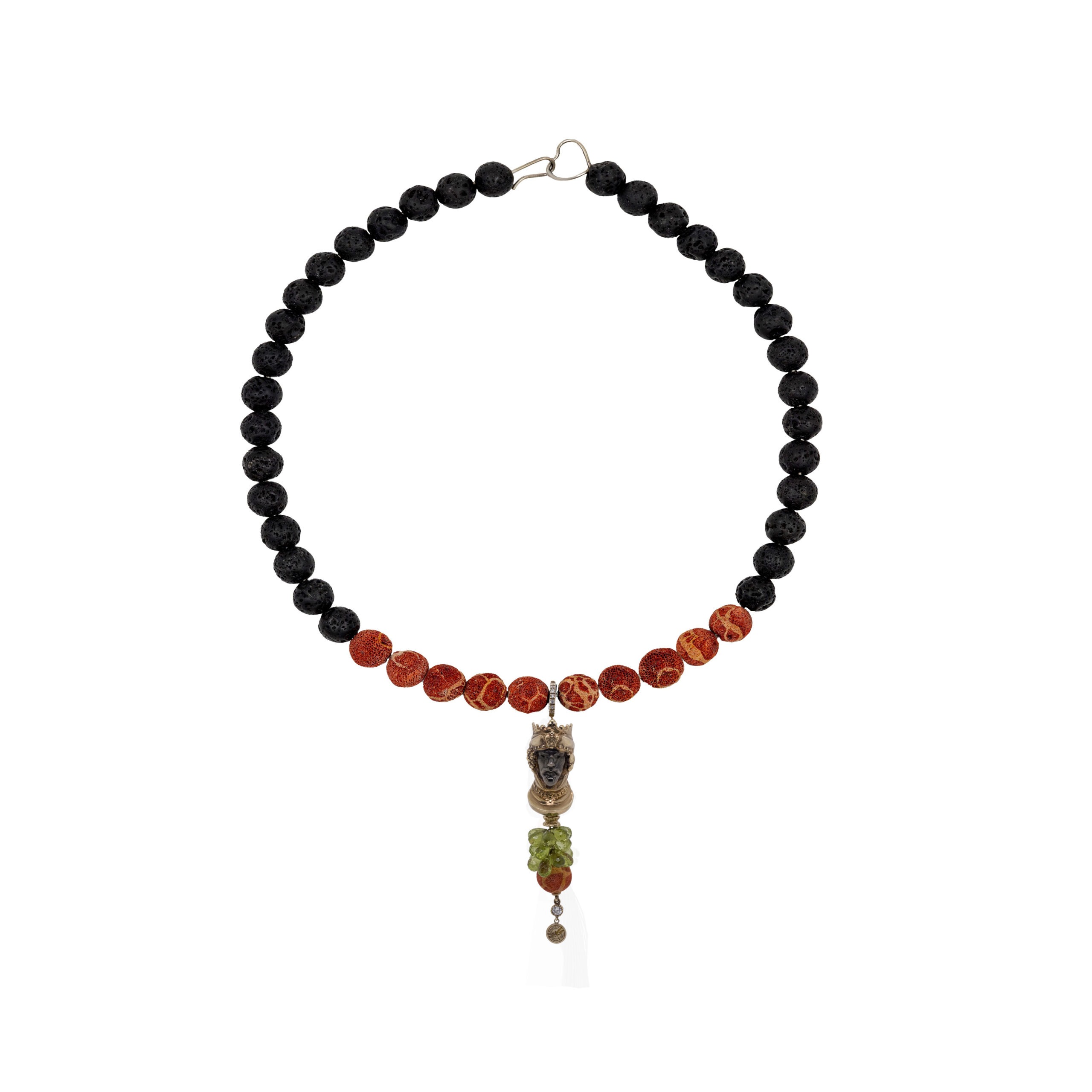 Pietra lavica con Madrepora, Ciondolo Testa di Moro e Pietre semipreziose