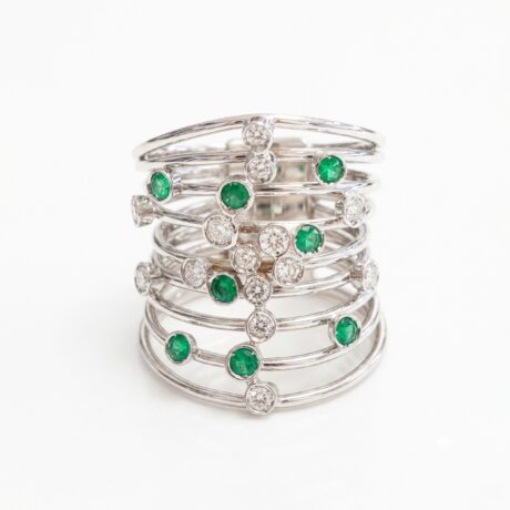 Anello in Oro 18 carati con Diamanti e Smeraldi