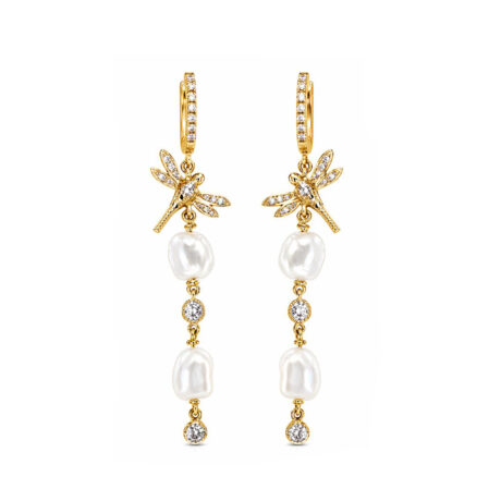 Orecchini con Libellula in Argento 925 e Perle d'acquadolce