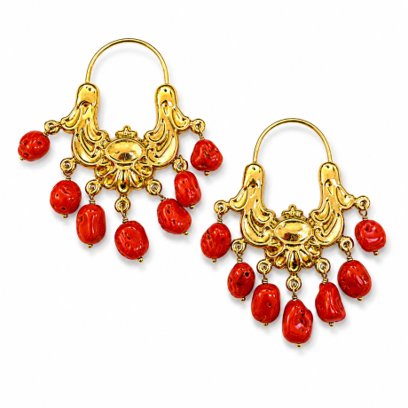 Orecchini in Oro 18 carati smaltati con Coralli