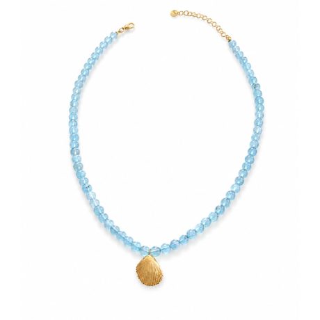 Collana in argento giallo 925 e acquamarina con conchiglia